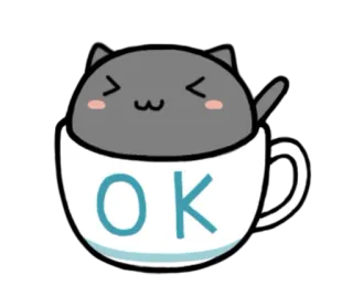 👌 OK gato, café, fofo, kawaii, ok, animal telegram sticker