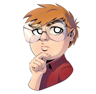 🤔 Dessin animé, Personnage, Homme, Lunettes, Réflexion, Portrait whatsapp sticker
