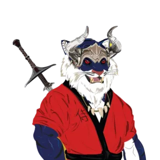 ♥️ hổ, chiến binh, động vật, ảo mộng, mũ bảo hiểm, kiếm, áo giáp telegram sticker