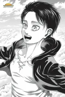🖤 Eren Yeager Attack on Titan アニメ, 漫画, エレン・イェーガー, 進撃の巨人, 雲, 空, イラスト telegram sticker