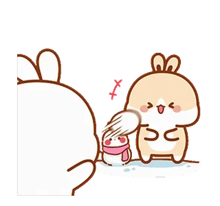 😆 Dessin animé, Mignon, Lapin, Kawaii, Neige, Bonhomme de neige, Hiver telegram sticker