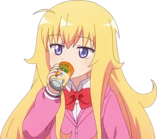 🍺 애니메이션, 여자, 금발 머리, 음료, 귀여운 telegram sticker