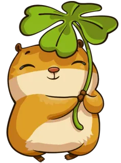 🍀 Hamster, Klee, Glück, Tier, süß, Cartoon telegram sticker