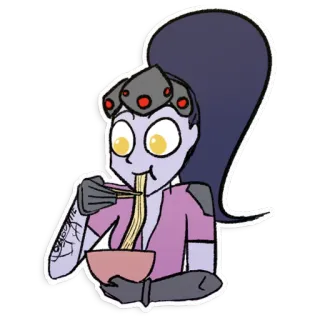 🍽 Widowmaker Overwatch Widowmaker, Overwatch, video game, character, eating, noodles telegram sticker