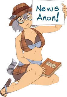 😑 News Anon! mapache, noticias, dibujo animado, gafas, sombrero, letrero whatsapp sticker