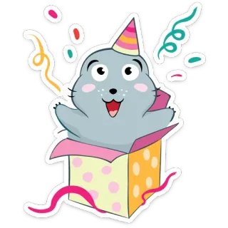 🎁 печать, день рождения, вечеринка, конфетти, животное, праздник, мультфильм telegram sticker