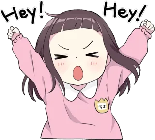 🙌 Hey! Hey! Anime, Desenho animado, Saudação, Fofo, Menina, Alegre telegram sticker