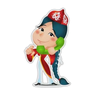 📞 만화, 소녀, 전화, 전통 의상, 통화 whatsapp sticker