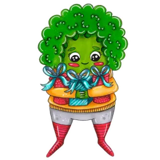 🎁 브로콜리, 귀여운, 카와이, 채소, 선물, 선물, 휴일 telegram sticker