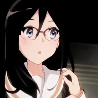 💗 anime girl, cartoon, glasses, long hair, animation whatsapp sticker