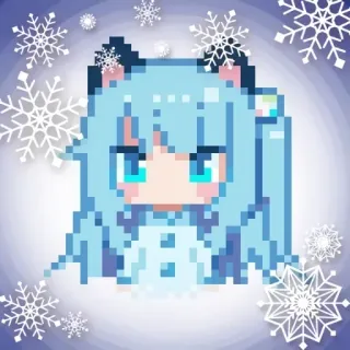 ❄️ ピクセルアート, アニメガール, 雪の結晶, 冬, かわいい, カワイイ, 青 telegram sticker