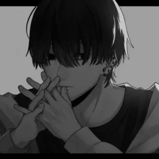 ❄️ anime, boy, black and white, monochrome, earrings telegram sticker