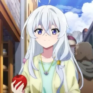 🍃 anime, white hair, female, cute, apple telegram sticker