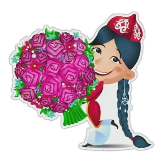 👩 소녀, 꽃, 장미, 꽃다발, 전통 의상, 만화 whatsapp sticker