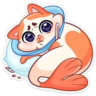 🤒 Katze, krank, Haustier, Tier, süß, Cartoon, Halskrause, Thermometer telegram sticker