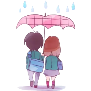 👋 ร่ม, คู่รัก, เดิน, ฝน, สีชมพู, น่ารัก, การ์ตูน telegram sticker