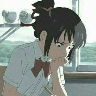 💫 Mitsuha Miyamizu Your Name Anime, Buồn, Học sinh, Cô gái, Bản vẽ telegram sticker