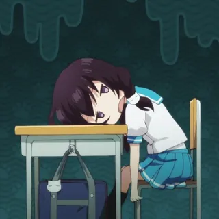 😵 Dziewczyna anime, Mundur szkolny, Zmęczona, Uczeń, Znudzony, Śpiąca, Biurko, Klasa telegram sticker