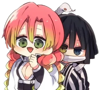 💖 Mitsuri Kanroji Demon Slayer 动漫, 卡哇伊, 鬼灭之刃, 漫画, Q版 whatsapp sticker
