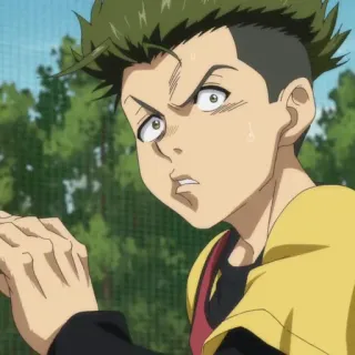 🙂 Anime, Männlich, Charakter, Wütend, Schweiß, Gelb, Grüne Haare telegram sticker