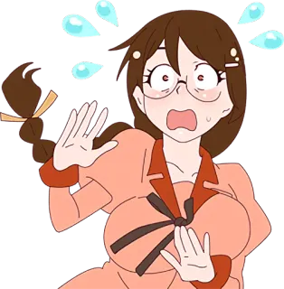 😳 Anime, Ängstlich, Besorgt, Schweiß, Cartoon, Frau, Brille telegram sticker
