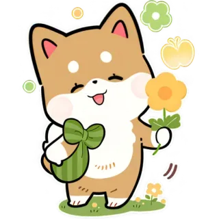 🌼 犬, 花, かわいい, 漫画, 動物, 幸せ, ステッカー telegram sticker