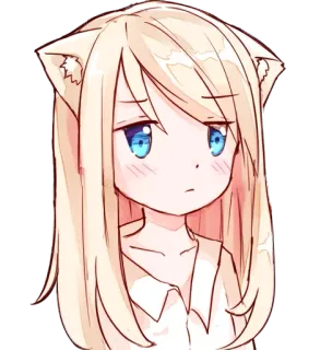 😔 Anime, Manga, Dessin animé, Mignon, Oreilles de chat, Cheveux blonds, Yeux bleus whatsapp sticker