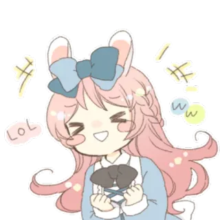😆 LOL Аниме, Мультфильм, Кролик, Лол, Счастливый, Девушка, Милый telegram sticker