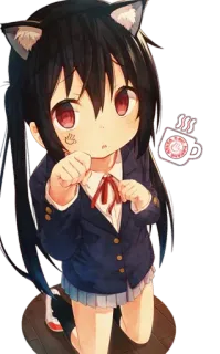 😸 Azusa Nakano K-On! Anime, Oreilles de chat, Mignon, Fille, Kawaii, Azusa Nakano, K-On whatsapp sticker