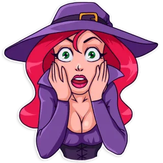 😨 strega, donna, cartone animato, halloween, magia, spaventato telegram sticker