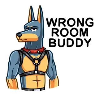 😡 WRONG ROOM BUDDY собака, смешной, животное, не та комната, приятель whatsapp sticker