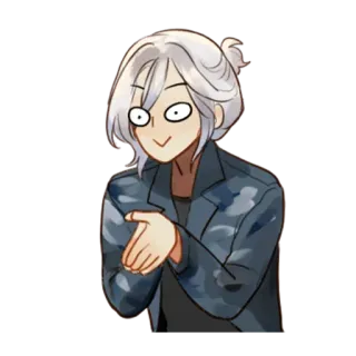 🙂 Cartoon, Style Anime, Cheveux Argentés, Applaudissements, Excité, Joyeux telegram sticker