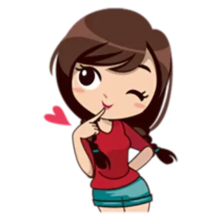 😳 kreskówka, dziewczyna, słodkie, kawaii, naklejka, serce, mrugnięcie whatsapp sticker