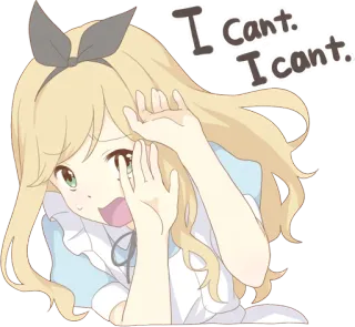 ❌ I cant. I cant. garota anime, triste, fofa, loira, mangá telegram sticker
