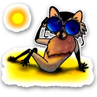🤑 volpe, occhiali da sole, animale, cartone animato, spiaggia, sole, relax telegram sticker