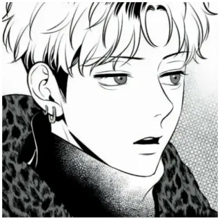 😒 Manga, Anime, Bianco e nero, Ritratto, Stampa leopardo, Uomo, Disegno telegram sticker