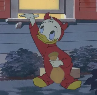 👋 Huey Duck Cartoon Ente, Teufelskostüm, Halloween, Süßes oder Saures, Disney, Tick, Trick und Track whatsapp sticker