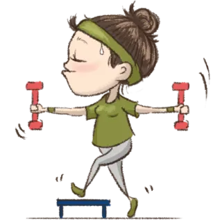 🏃 exercice, entraînement, haltère, fitness, femme, dessin animé whatsapp sticker