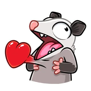 ❤️ zarigüeya, corazón, dibujos animados, animal, amor, divertido, lindo whatsapp sticker