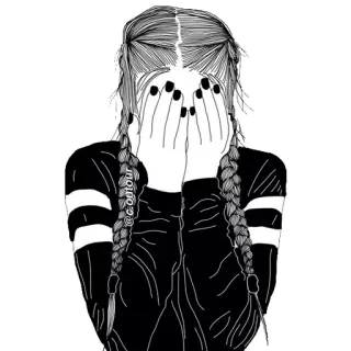 🙈 @c.contour girl, braids, black and white, illustration, hair, pose whatsapp sticker
