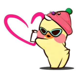 🐥 duck, love, heart, sunglasses, hat, cartoon telegram sticker