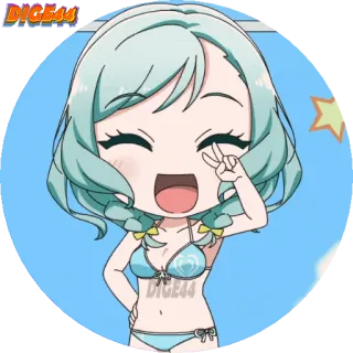 ✌️ 애니메이션, 치비, 소녀, 여름, 해변, 만화 whatsapp sticker