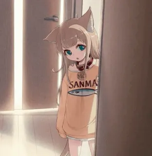 🧡 SANMA Anime, Catgirl, Kawaii, Drzwi, Słodkie, Ryba, Sweter telegram sticker