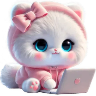 💻 고양이, 새끼 고양이, 귀여운, 분홍색, 리본, 노트북, 동물, 만화 whatsapp sticker
