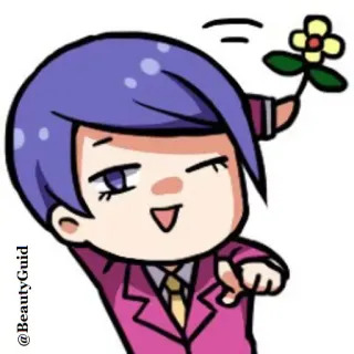 😉 @BeautyGuid cartoon, flower, purple hair, male telegram sticker