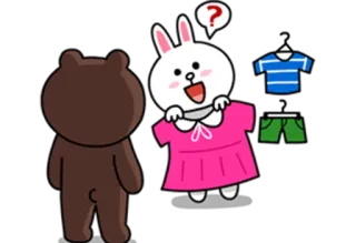 🤠 Cony, Brown медведь, зайчик, одежда, платье, милый, мультфильм, Line Friends whatsapp sticker
