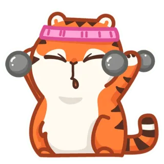 🏋‍♂ tiger, fitness, exercise, weights, cartoon, animal, cute telegram sticker