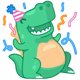 🎉 dinosaur, birthday, party, celebration, confetti, cute, animal, cartoon telegram sticker