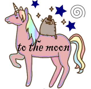 💪 to the moon unicornio, gato, estrellas, luna, kawaii, lindo, pegatina whatsapp sticker