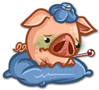 💊 porco, doente, doença, desenho animado, animais, gripe telegram sticker